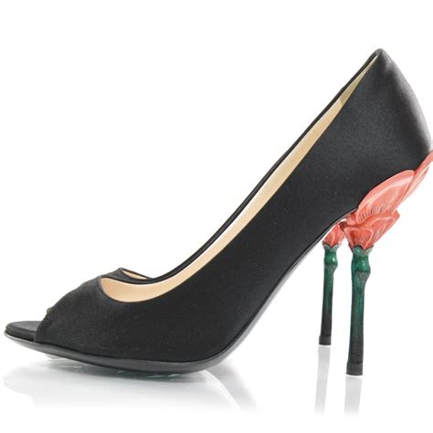 prada satin flower heel pumps|prada leather pumps.